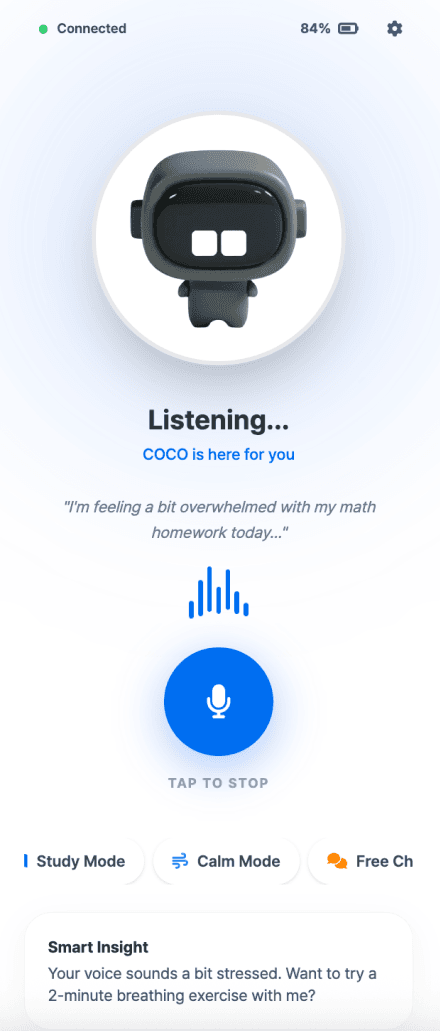 COCO Live — real-time emotional interface, listening, thinking, speaking