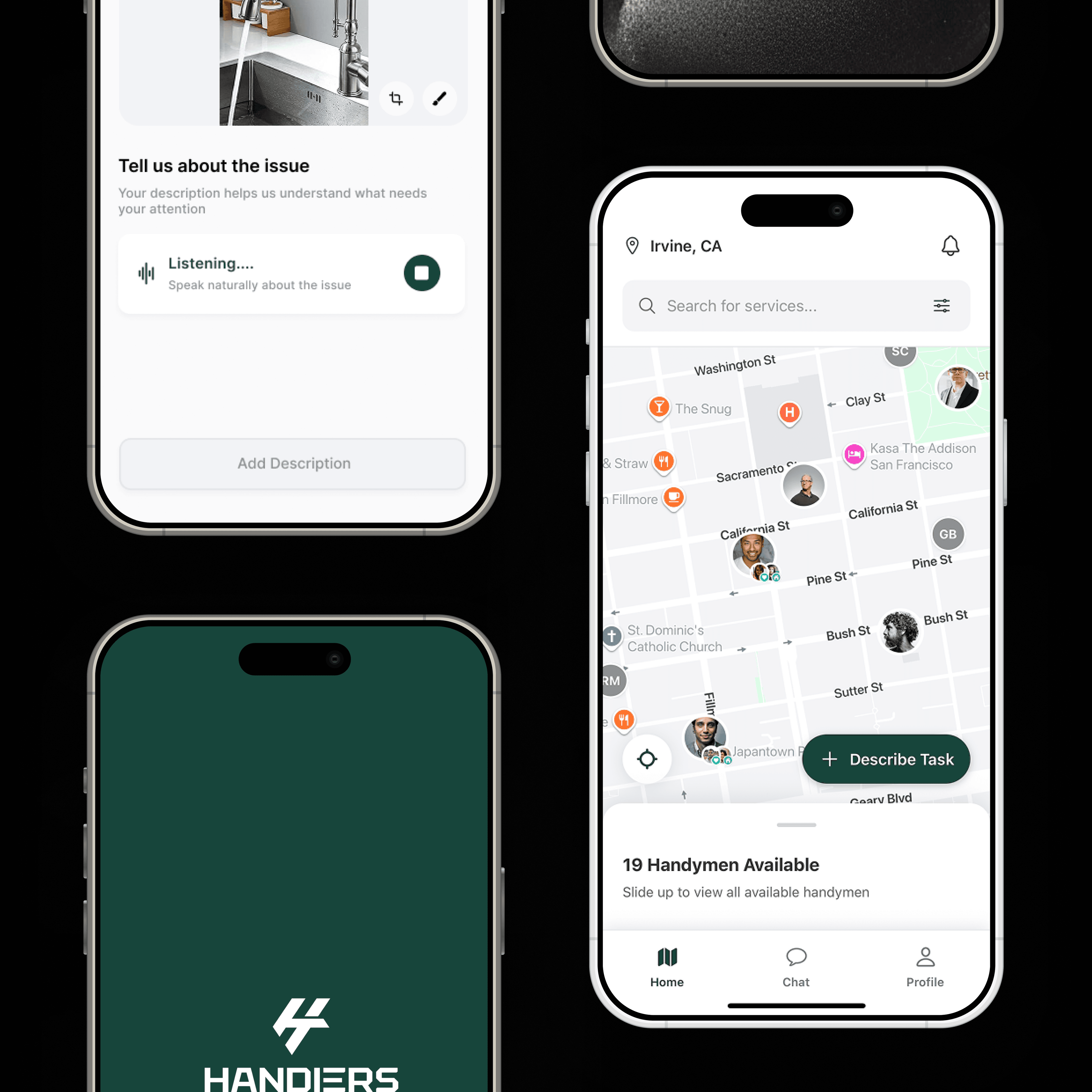 Handiers — smart service marketplace: AI job analysis, real-time location, Stripe payments